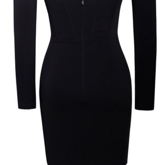 Miss Circle Annika Black Off Shoulder Long Sleeve Corset Dress w/ Crystal trim - Picture 13 of 17